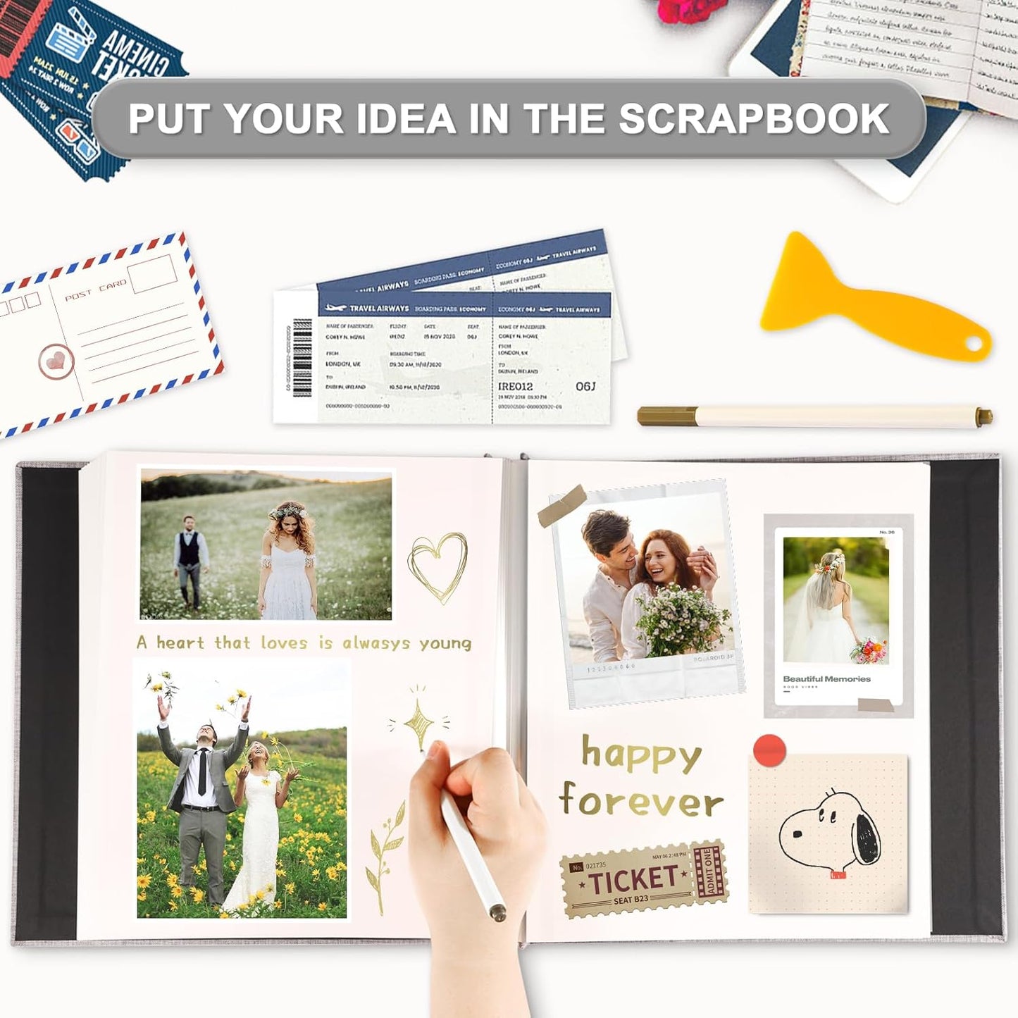 Photo Album Self Adhesive Pages Scrapbook Magnetic Photo Albums for 4x6 5x7 8x10 Pictures Sticky Pages Books for Baby Family Wedding 11x10.6 LightBlue 40 Pages