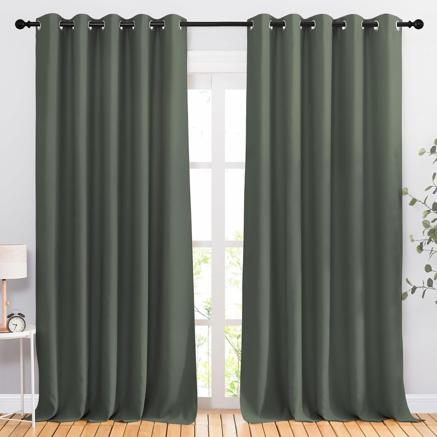 NICETOWN Room Darkening Curtains for Room Divider, Grommet Thermal Curtains Light & Sound Reducing Window Treatments for Sliding Glass Door, W66 x L118, Dark Mallard, 2 Panels