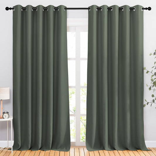 NICETOWN Room Darkening Curtains for Room Divider, Grommet Thermal Curtains Light & Sound Reducing Window Treatments for Sliding Glass Door, W66 x L110, Dark Mallard, 2 Panels