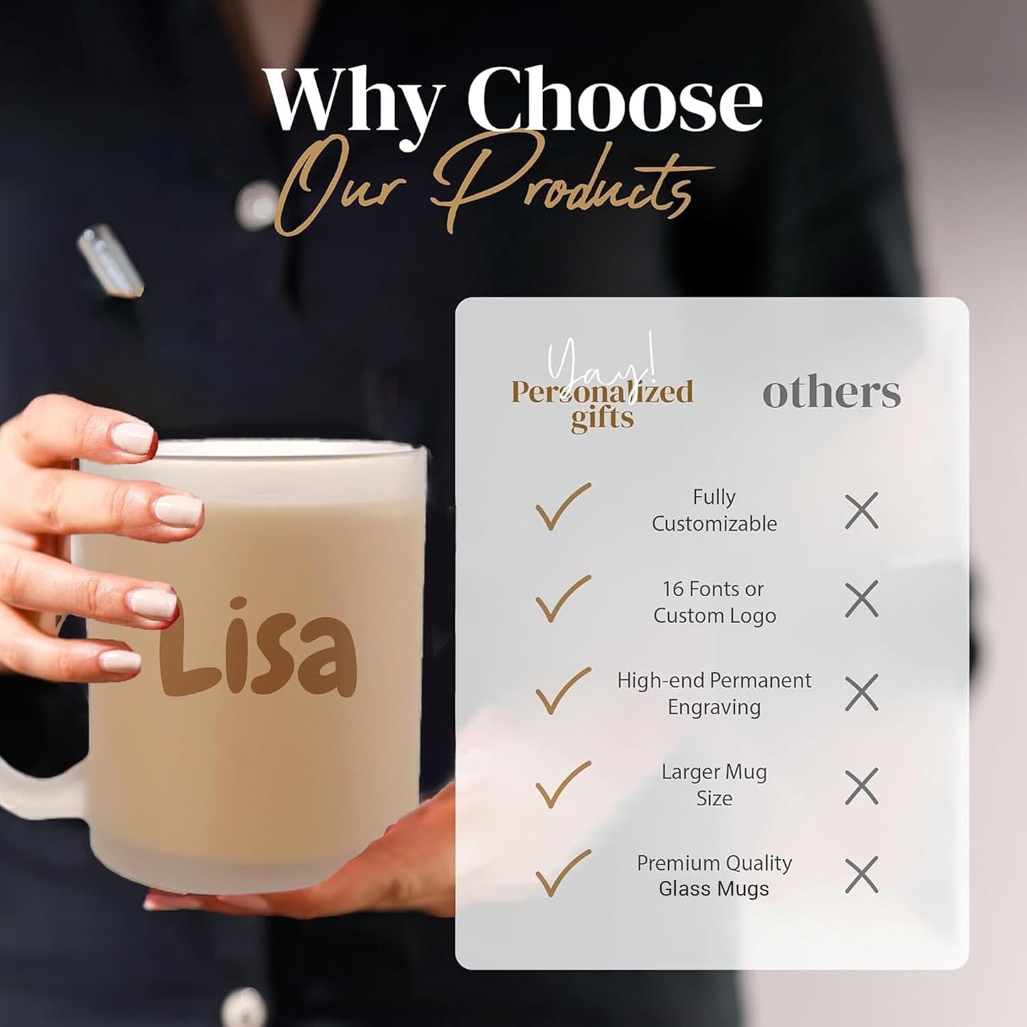 Personalized Coffee Mug Engraved with your Custom Text - Customized 11oz Frosted Glass Mugs, Hot Chocolate Mug, Tea Cup, Birthday Gifts, Retirement Gift (Engraved Custom Text, Frosted)