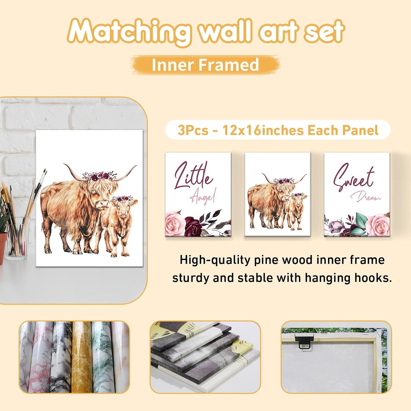 Custom Baby Crib Bedding Set, 5 Pcs Personalized Name Baby Crib Sets for Infant Toddler, Purple Highland Cow Nursery Bedding Set for Baby Girls, Double Layer Baby Bedding Sets Customized Gifts