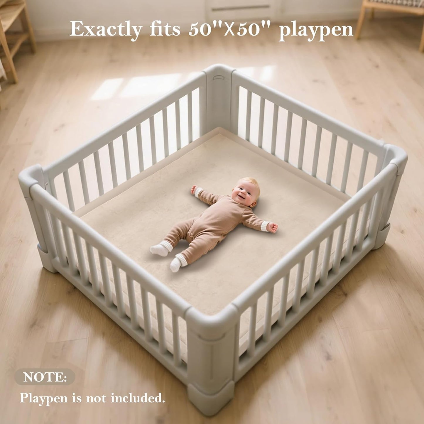 Baby Play Mat for Floor, 50 X 50x 1.3" Memory Foam Playpen Mat,Ultra Soft Tummy Time Mat with Non-Slip Backing, Baby Crawling Mat Child Nursery Rug for Infant, Toddlers, Kids (Beige)