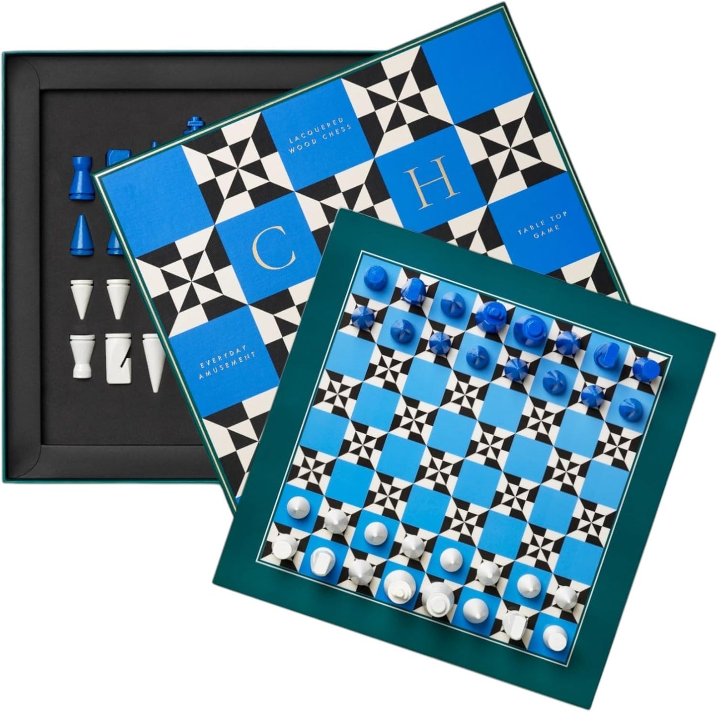 Lacquered Chess – Poseidon – Multi-Color Wooden Chess Set with Solid Wood Board – Elegant Coffee Table Game for Adults & Kids Ages 5+ – Multilingual Instructions Included