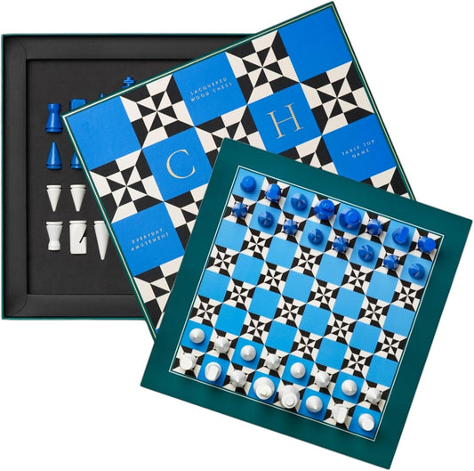 Lacquered Chess – Poseidon – Multi-Color Wooden Chess Set with Solid Wood Board – Elegant Coffee Table Game for Adults & Kids Ages 5+ – Multilingual Instructions Included