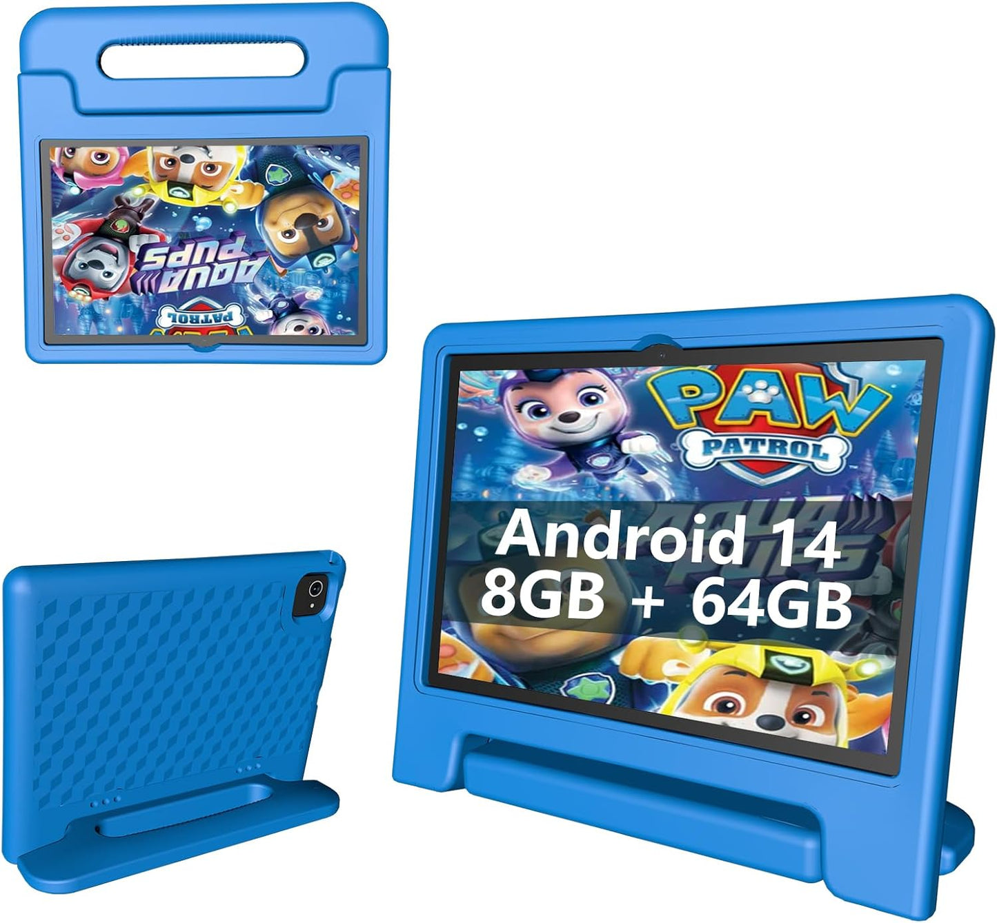 Kids Tablet 8GB+64GB, 10 Inch Android 14 Tablet for Kids 6000mAh with Case, WiFi 6, Bth 5.2, Dual Camera, GPS Pre-Installed Parental Controls, Kids Space & Family Link Great Gift for Toddler Children