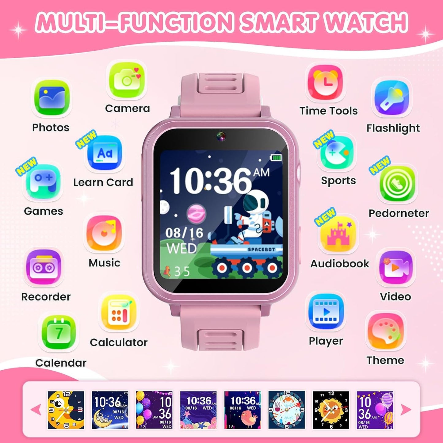 Smart Watch for Kids with 39 Games Touchscreen Camera Video, Music Player, Pedometer, Calculator, Calendar, Stopwatch, Flashlight, Alarm Clock 12/24 hr, Birthday Gifts Toys for Girls Ages 3-12