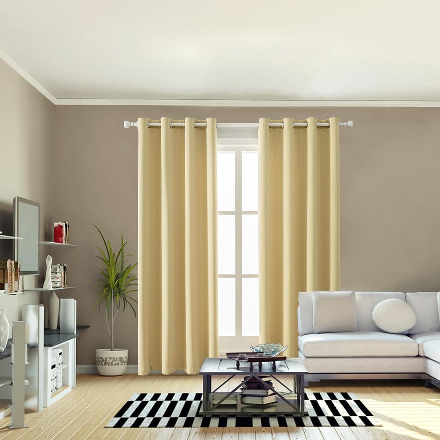 Anytime 100% Blackout Curtain Set, Thermal Insulated & Energy Efficiency Window Draperies for Guest Room, Full Shading Panels for Shift Worker and Light Sleepers（Beige, 2 Panels, 52W x 72L）