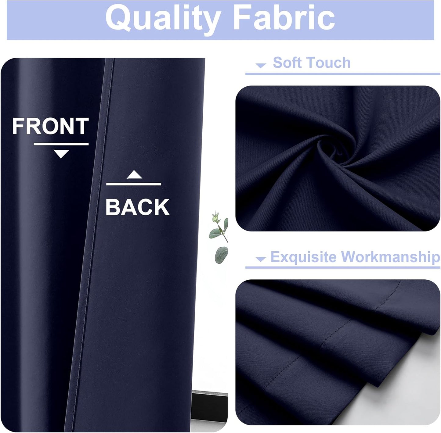 Simplebrand Ava Navy Blue Blackout Curtains for Bedroom - 72 Inch Length x 40 Inch Width, Privacy Insulated Thermal Rod Pocket Panels