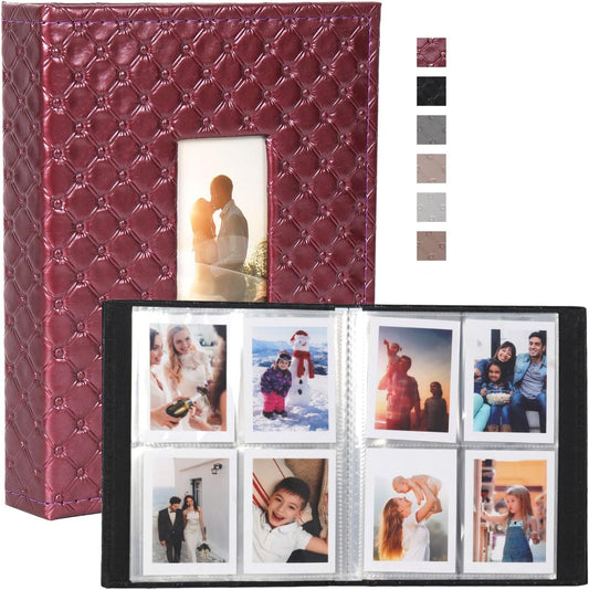 RECUTMS Photo Album 208 Photos for Fujifilm Instax Mini Camera, 2x3 Inch Photo Album, Leather Cover with Window, for Instax Mini 12 11 9 40 90 8 7 Evo LiPlay Instant Camera (Wine Red)