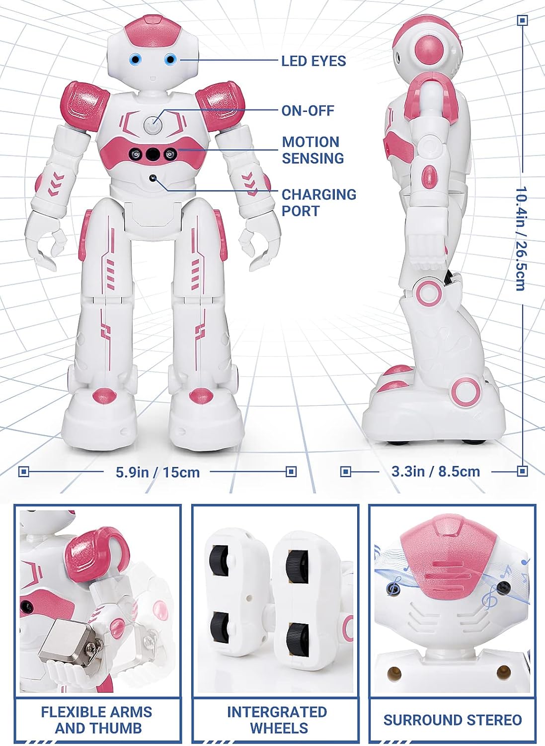 KingsDragon RC Robot Toys for Kids, Gesture & Sensing Remote Control Robot for Age 3 4 5 6 7 8 Year Old Boys Girls Birthday Present (Pink)