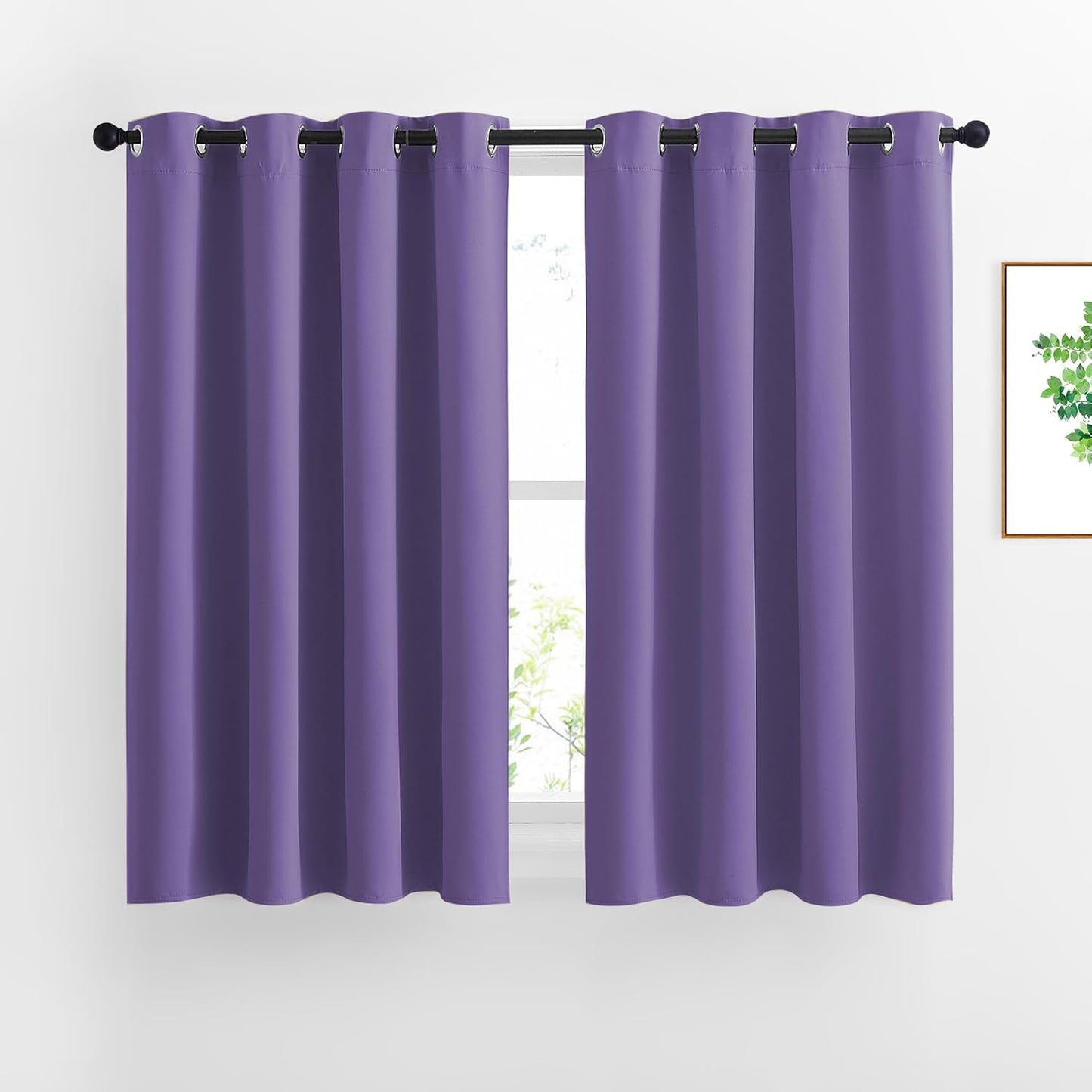 NICETOWN Half Window Curtains for Bedroom - Grommet Modern Thermal Insulated Blackout Window Treatments Sound Reducing for Nursery/Kitchen, Lilac Purple, W46 x L54, Set of 2