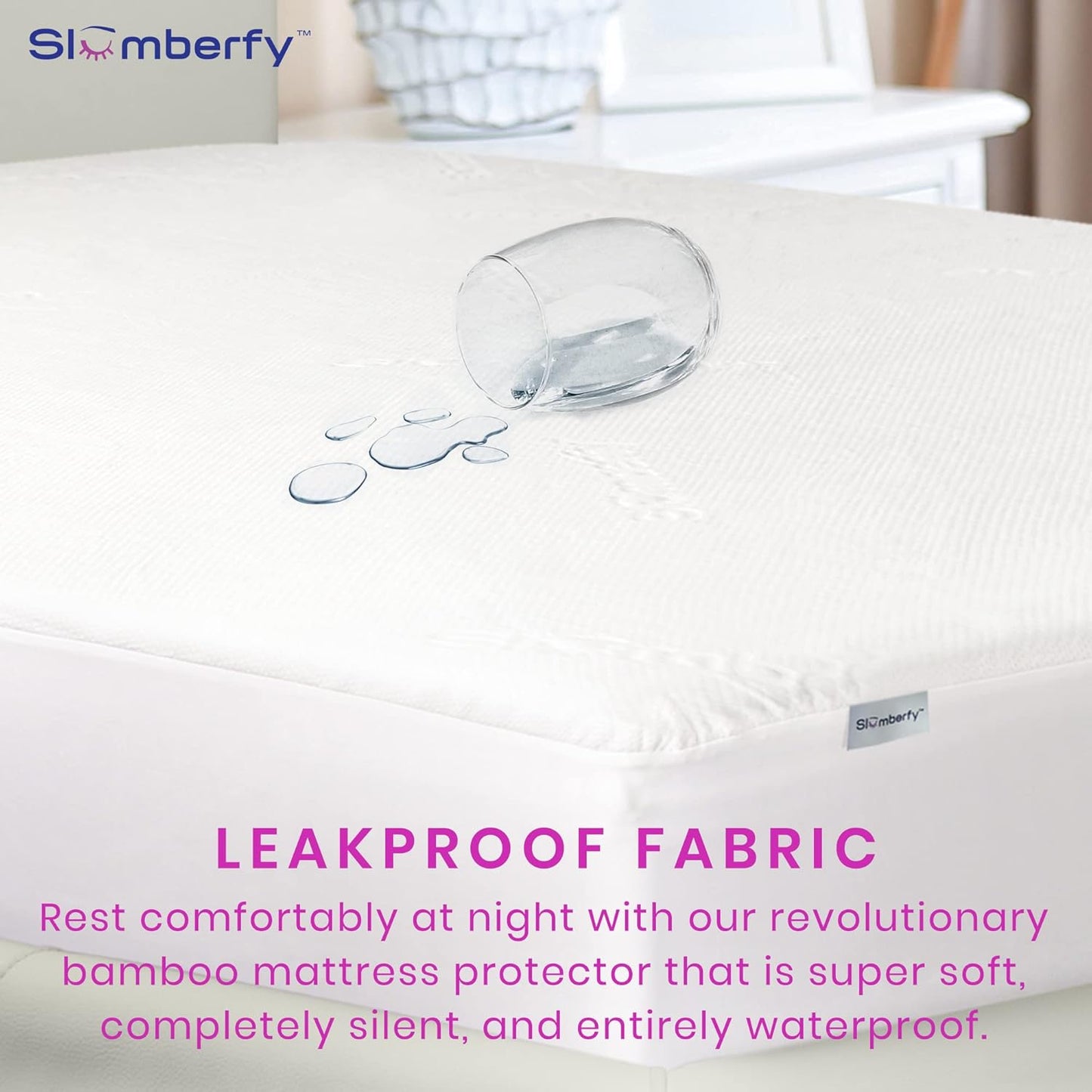 Waterproof Mattress Protector by Slumberfy | Hypoallergenic Bamboo Mattress Protector | Natural + Breathable Jacquard Fabric | Full Mattress Cover – 54x75”