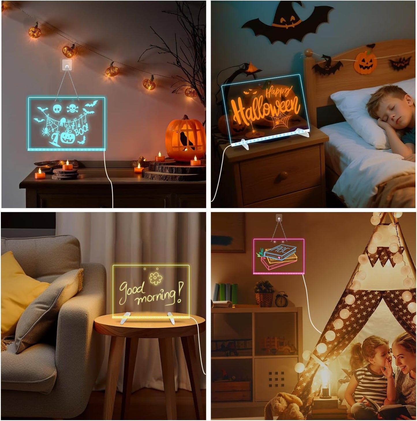 Led Dry Erase Board with Stand for Kids, Led Note Board with Colors Light Up Drawing Board 13.7"X10" Acrylic Message Board Dry Erase Led Notepad Illuminated Board with 7 Color Markers for Gifts Toys