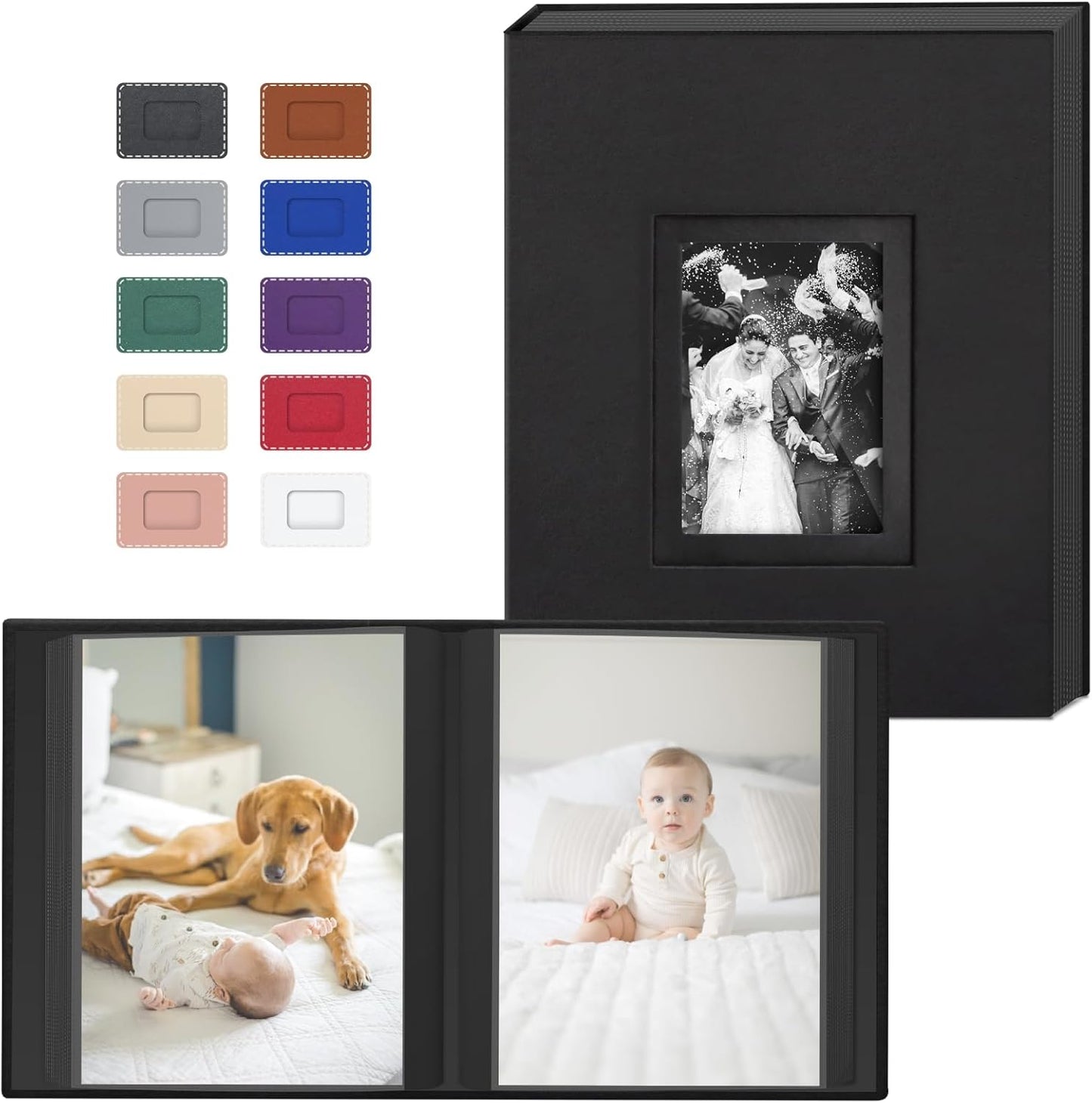 Popotop Photo Album 4x6 100 Pockets with Leather Hardcover Cover, Small Photo Album Holder Book with 50Pcs Pages for Family Travel Wedding Baby Gifts