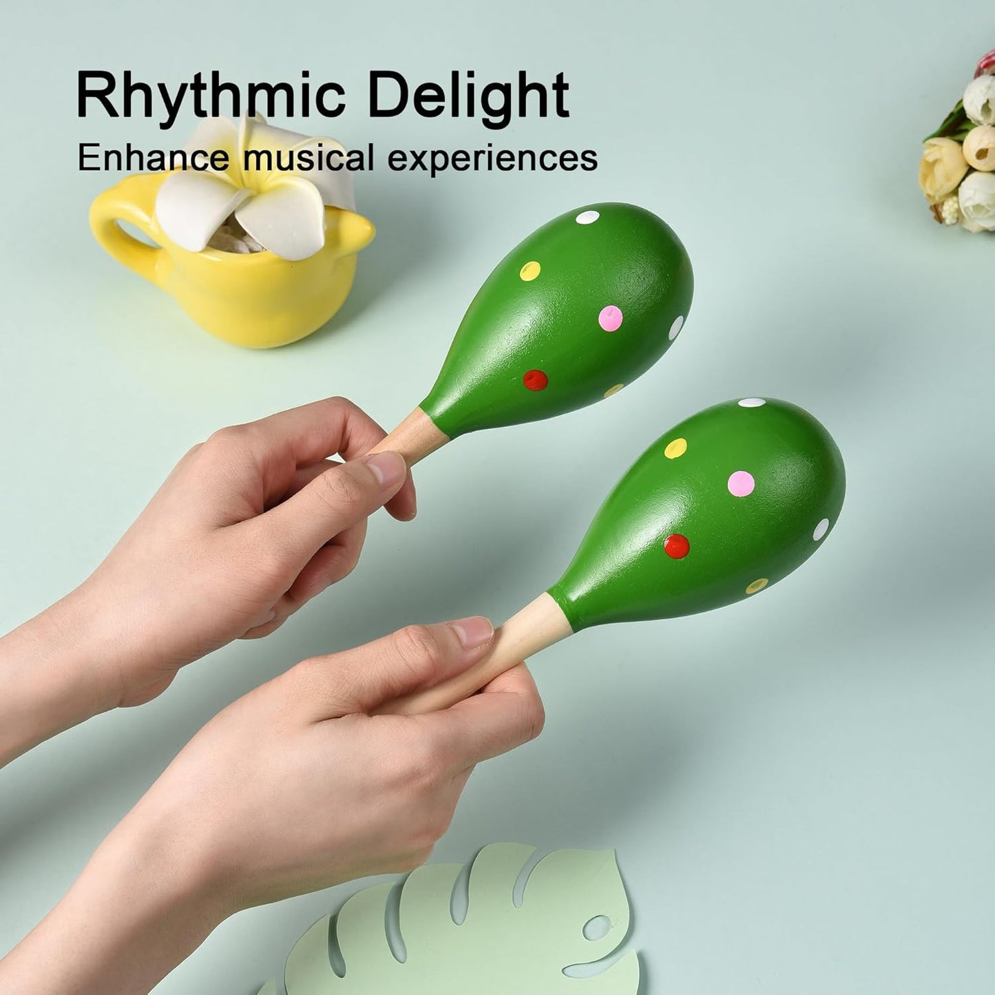 Maracas for Adults Kids Babies, Wooden Maracas Shaker Musical Instrument, Green