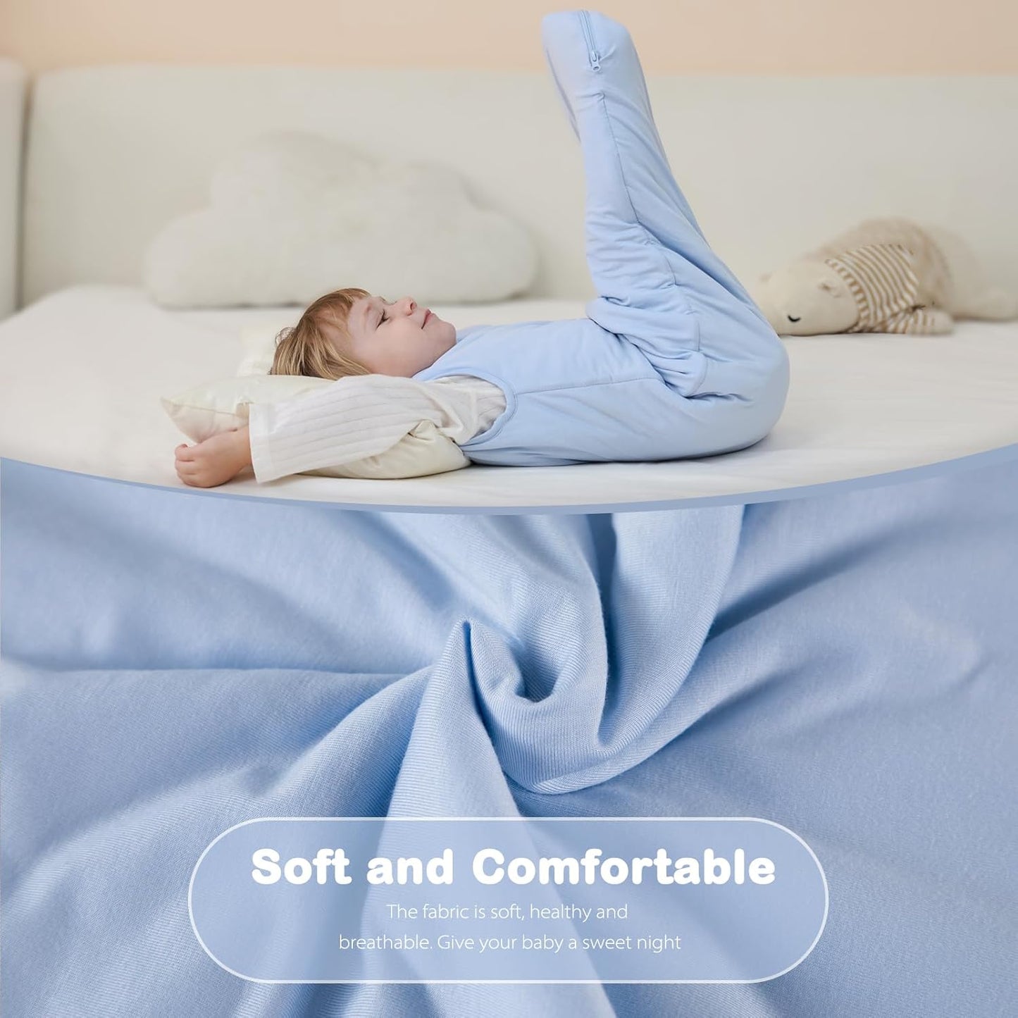 Mosebears Unisex Baby Sleep Sack 1.0 TOG, Supersoft Rayon Made from Bamboo Wearable Blanket with 2-Way Zipper (Sage&Blue,0-6 Months)