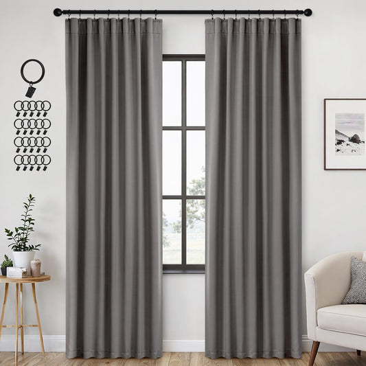 ANRODUO Back Tab Blackout Curtains for Bedroom Living Room, Rod Pocket Pinch Pleated Thermal Insulated Room Darkening Curtains 84 Inches Long 2 Panels, Grey, 42 x 84 Inch
