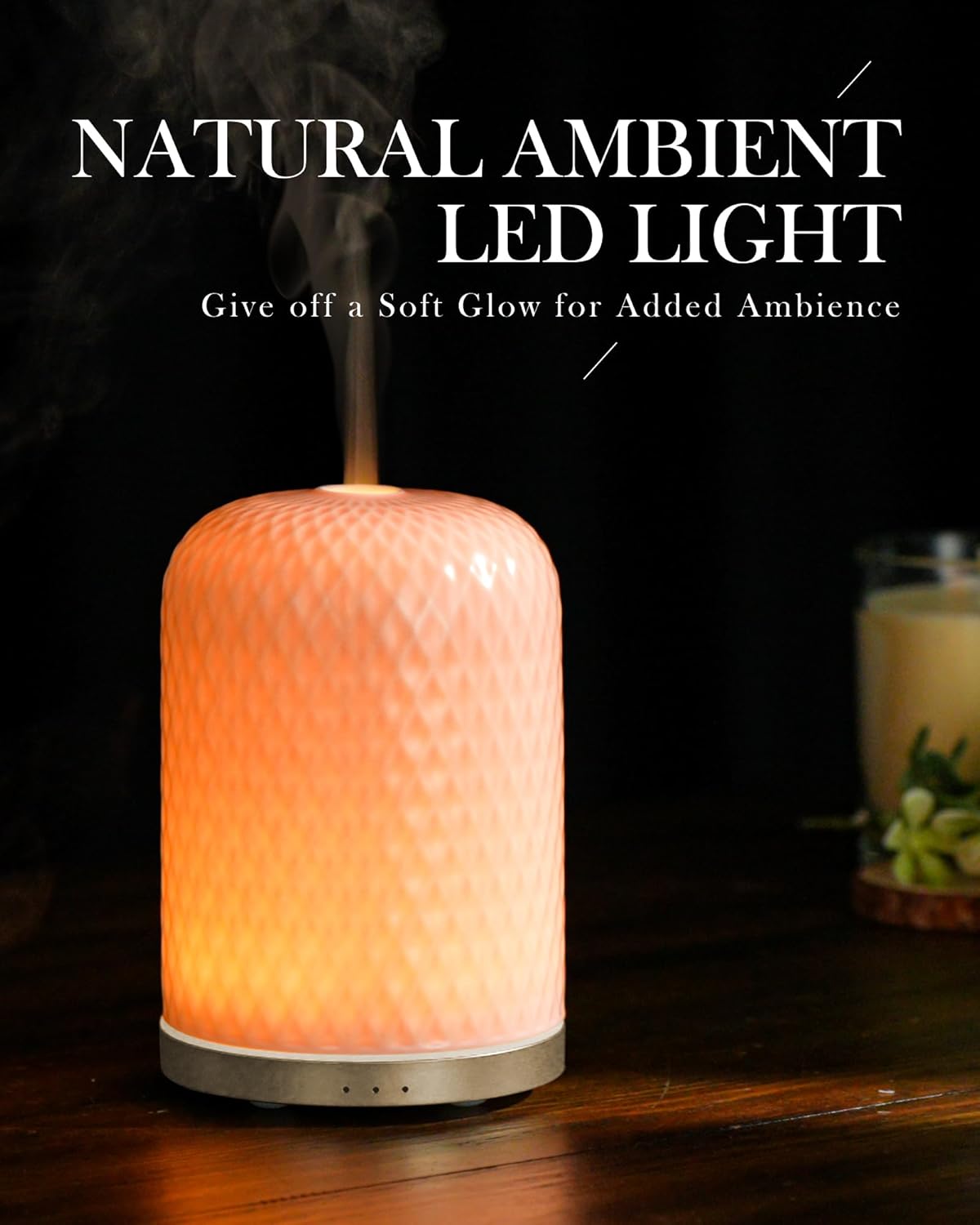 Essential Oil Diffusers,Diffusers for Essential Oils Large Room,110ML Ceramic Diffuser with USB Cable, Warm Ambient Light, Aromatherapy Diffuser Home Decor, Gift Choice, Pink