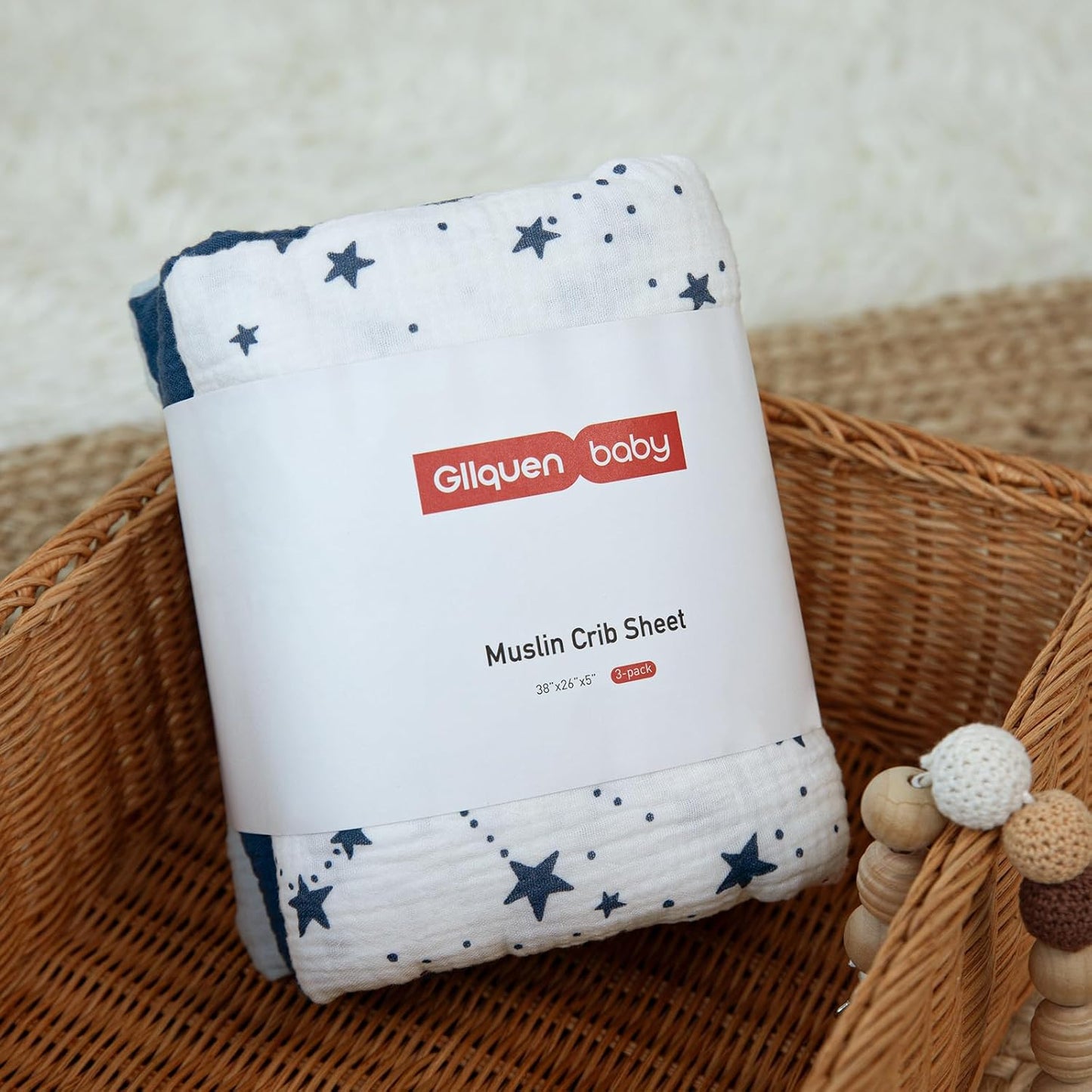 Gllquen Baby Muslin Mini Crib Sheets 3 Pack, Breathable Pack and Play Sheets Fitted Soft Cozy Cotton Pack N Play Sheets for Baby Boy Girls, Universal Fitted Mini Crib Mattresses 38"x26" (Blue)