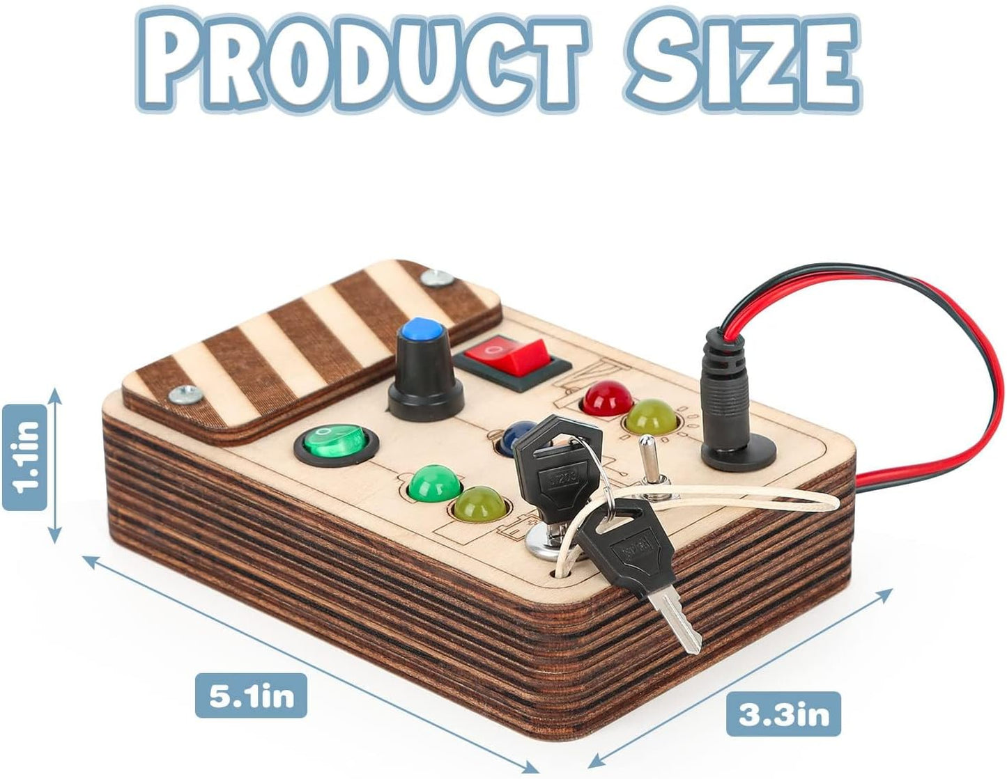 Joyreal Wooden Montessori Busy Board, Toddler Sensory Toys, LED Light Switch, Travel Toys for 2+ Year Old Boy