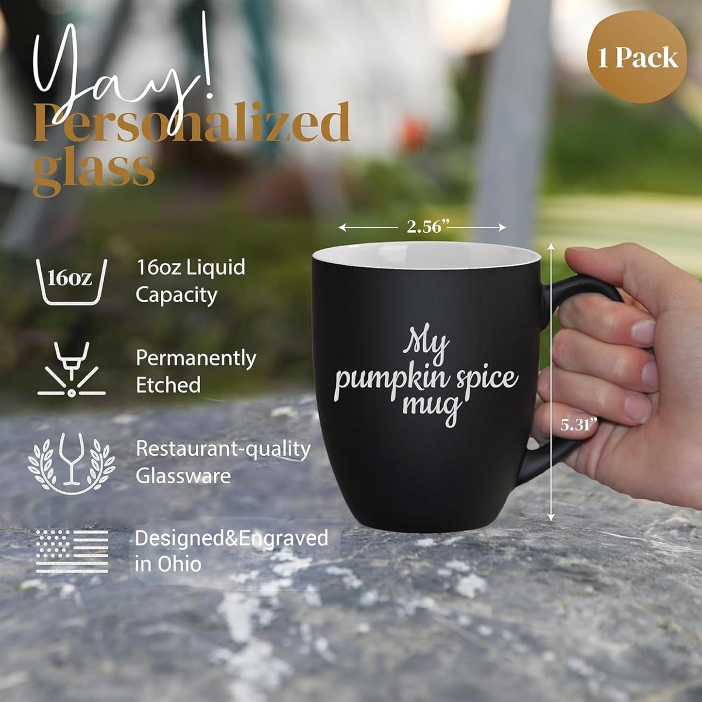 Personalized Coffee Mug Engraved with your Custom Text - Customized Coffee Mugs, Hot Chocolate Mug, Tea Cup, Birthday Gifts, Retirement Gift (Engraved Custom Text, Matte Black)