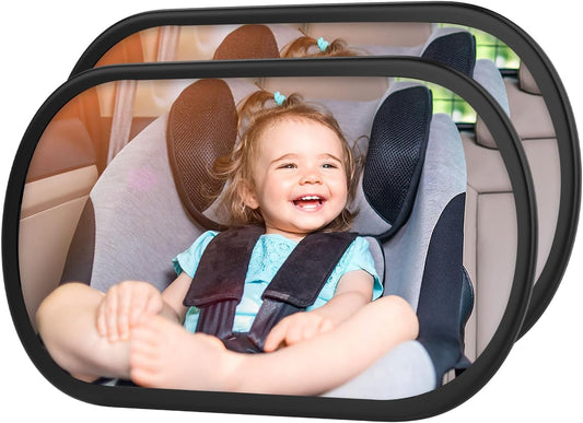 Baby Car Mirror, Safety Car Seat Mirror for Rear Facing Infant, Clear Wide View, 360°Rotation, Easily Observe the Baby Move, Secure, Shatterproof, Crash Tested and Certified (2-Pack)