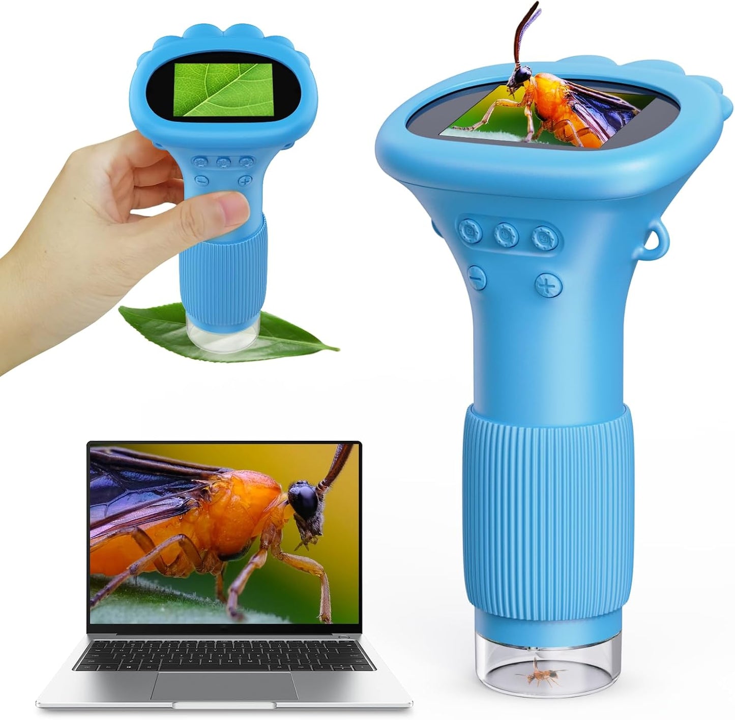 Kids Microscope, Pocket Portable Microscope with 2'' Inch Screen - Powerful Magnification Mini Microscopes Magnifying Glass with Lights, Ideal Christmas Birthday Gifts for Age 3-12 Boys - Blue