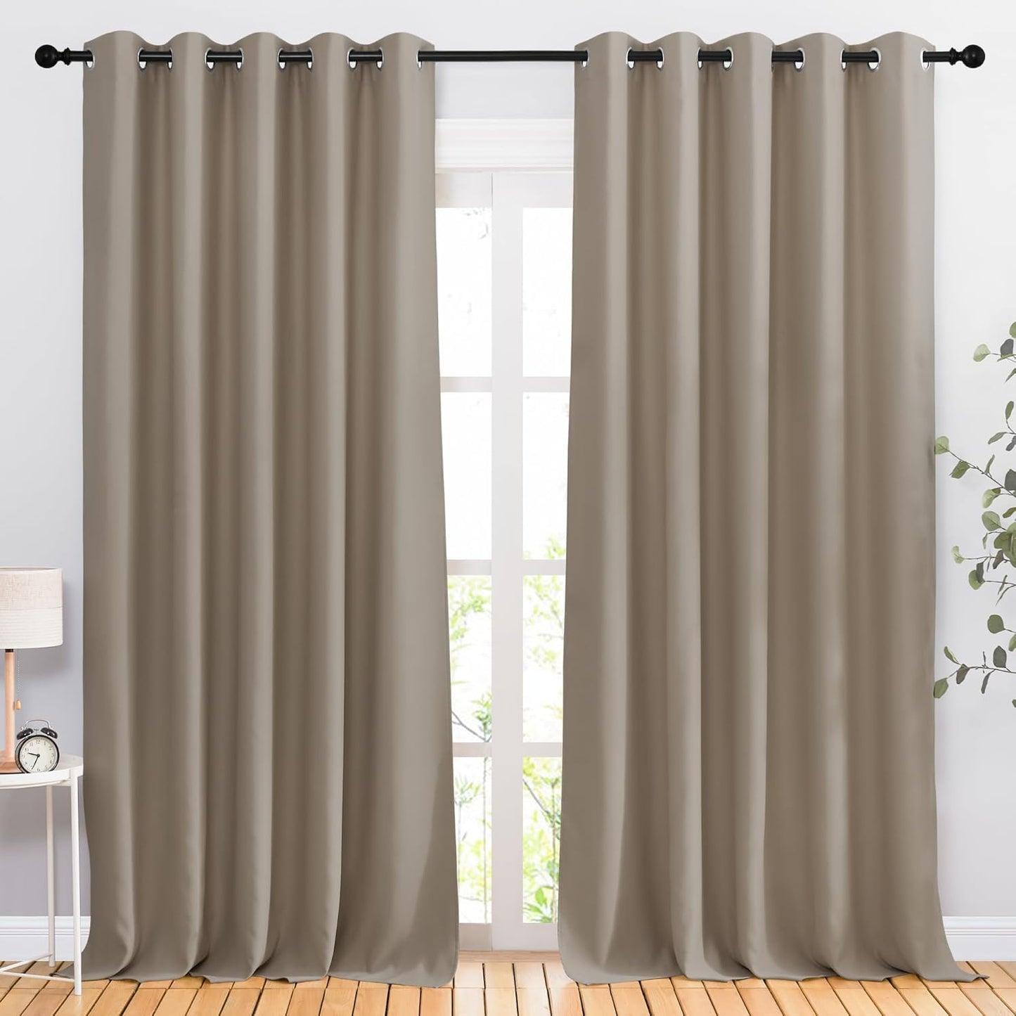 NICETOWN Taupe Blackout Living Room Curtains, Grommet Thermal Curtains Room Darkening Window Treatment Sound Reducing for Bedroom, 2 Panels, W66 x L102