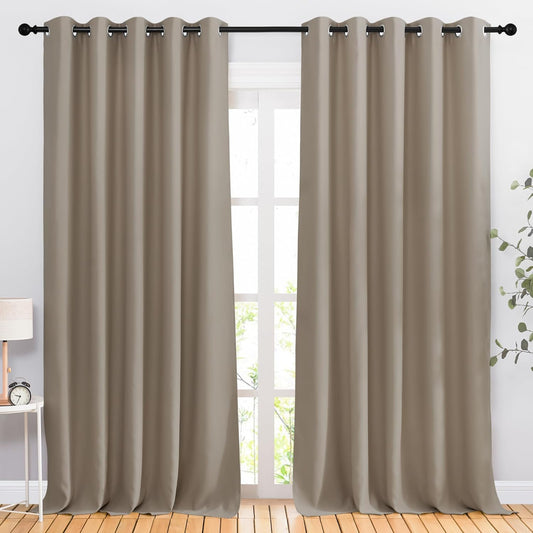 NICETOWN Room Darkening Curtains for Room Divider, Grommet Thermal Curtains Light & Sound Reducing Window Treatments for Sliding Glass Door, W66 x L118, Taupe, 2 Panels