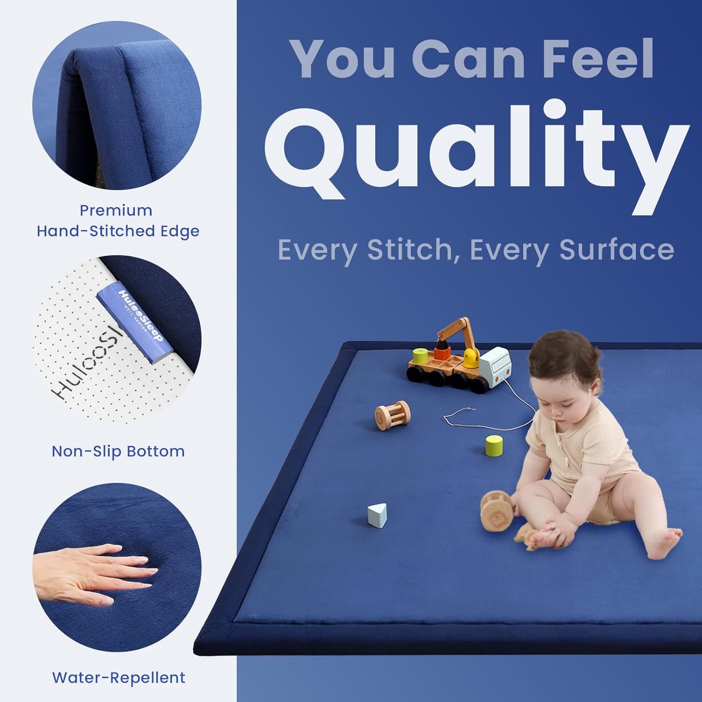 Baby Play Mat for Floor,1.3" Thick Memory foam Tummy Time Mat,Soft Coral Velvet Nursery Rug,Extra Large Non Slip Crawling Mat for Toddlers,Infants,kids,oga,Tatami Style for Living Room(Royal Blue)