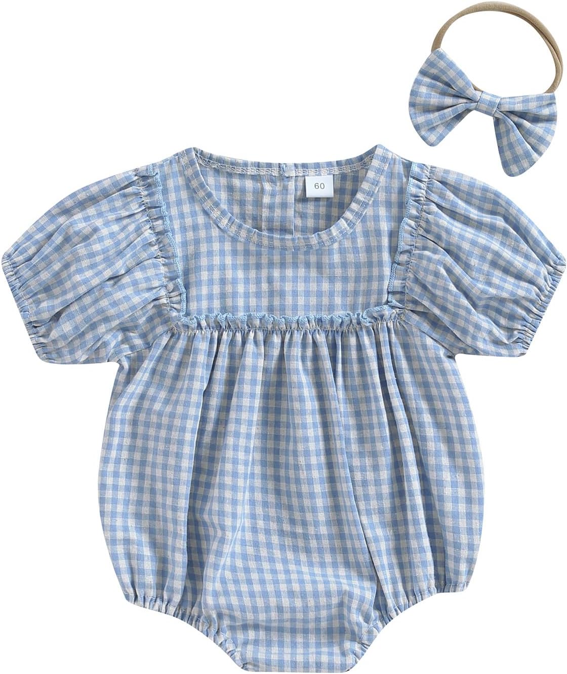 Douhoow Infant Baby Girl Plaid Romper Baby Sweatshirt Romper Ruffle Festival Clothes Fall Winter Outfits with Headband