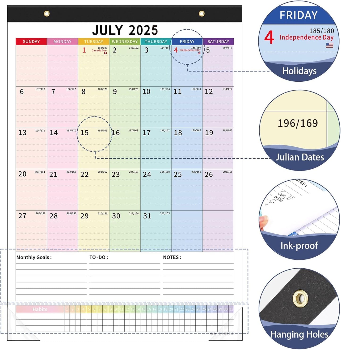 Ospelelf Wall Calendar 2025-2026 Magnetic Calendar for Refrigerator, 12'' x 17'' Desk Calendar 18 Month, Use July 2025 - Dec 2026, Multicolor