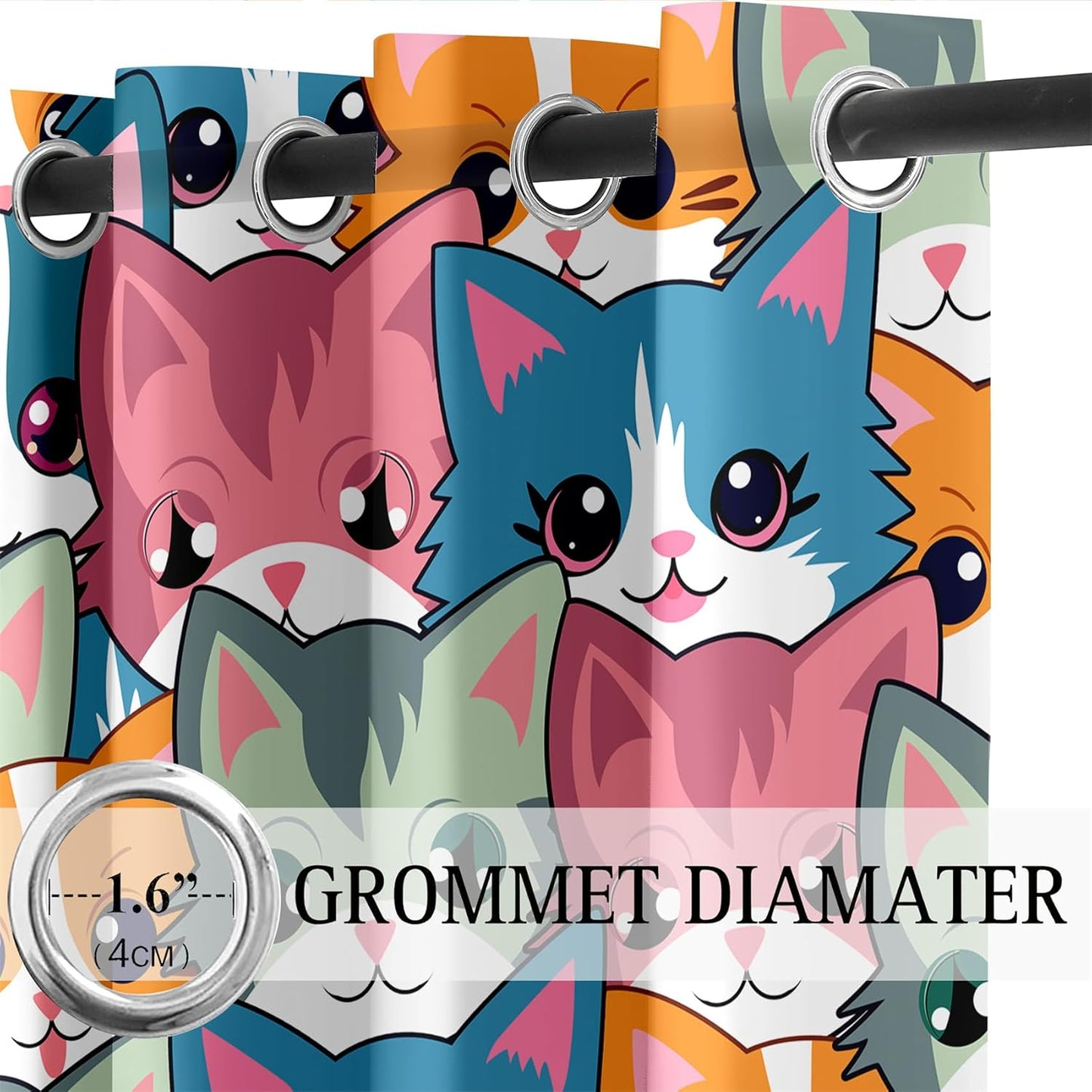 Cat Curtain Panels for Girls - 2Pcs Cat Blackout Curtains for Girls Bedroom, 84W x 84L