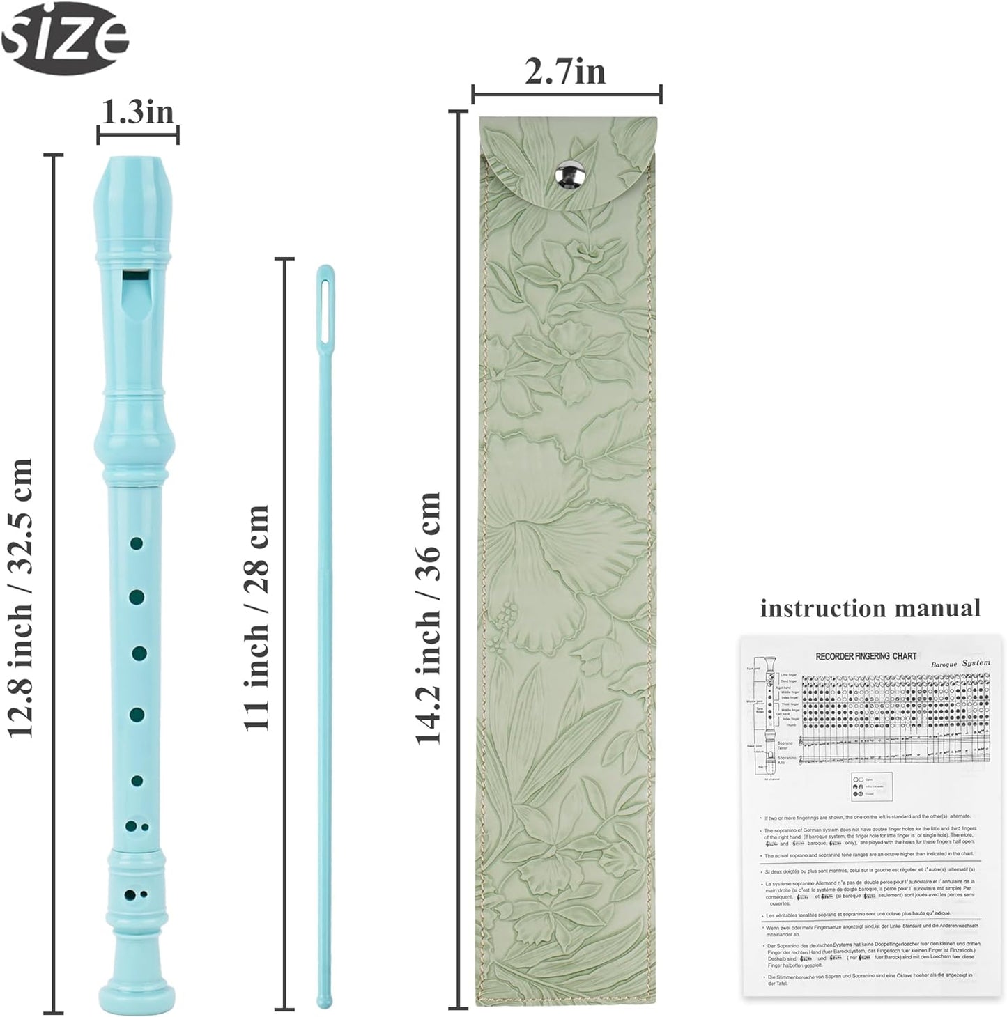 Recorder Instrument for Beginner Kids Adults,8-Hole Soprano Descant Recorder Music Flute with with Cleaning Rod & Leather Case For School Student Home Entertainment(2-Carved Light Green)