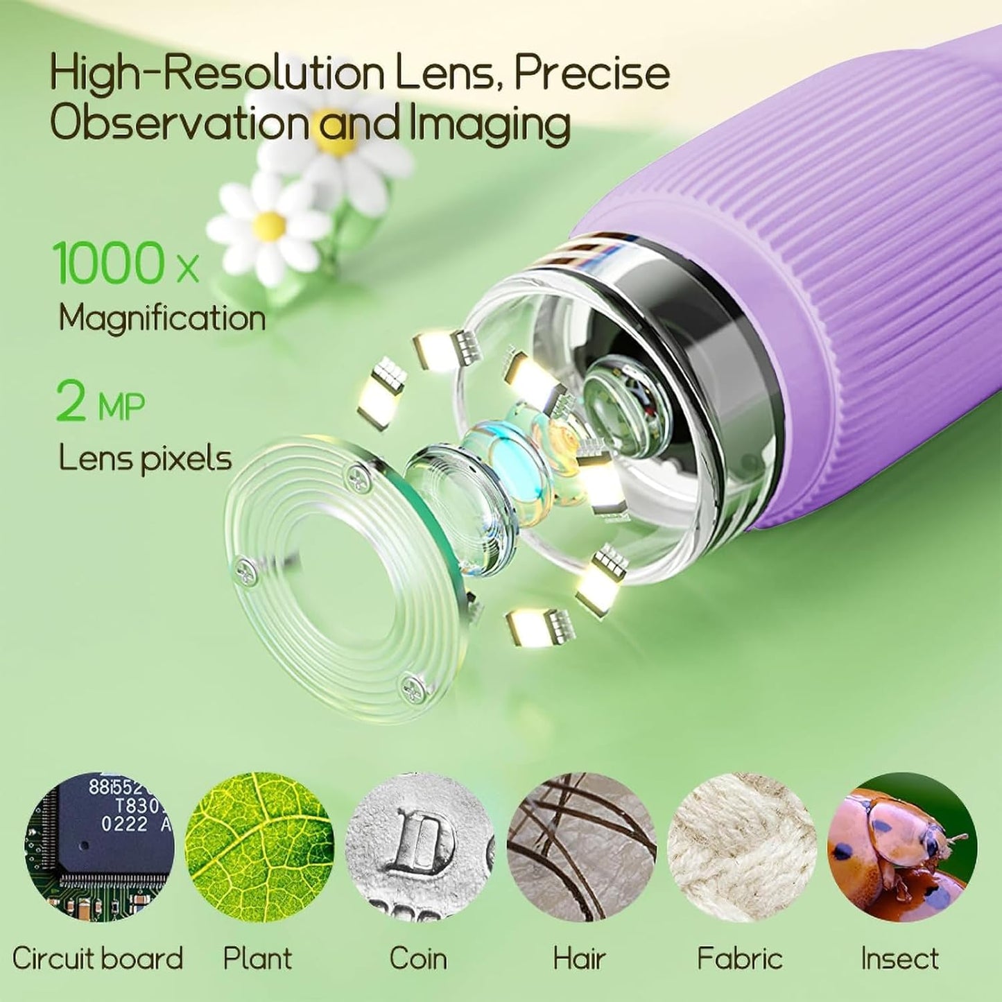 Kids Microscope Pocket Microscope -1000X Portable Microscope for kid | Photo and Video Mini Microscopes | 2'' Digital Little Scientist Microscopes for 3-10 age Years Old boys girls toys gifts (Purple)