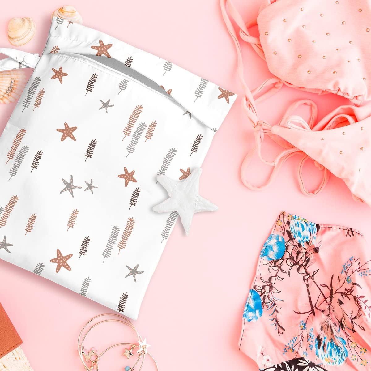 Wet Bag, Wet Dry Bag, Wet Bag for Swimsuit, Travel, Beach, Pool, Diapers, Dirty Yoga Gym Clothes, Makeup Bag, Waterproof Reusable Beach Bag Ocean Decor Starfish Sea Horse Anchor