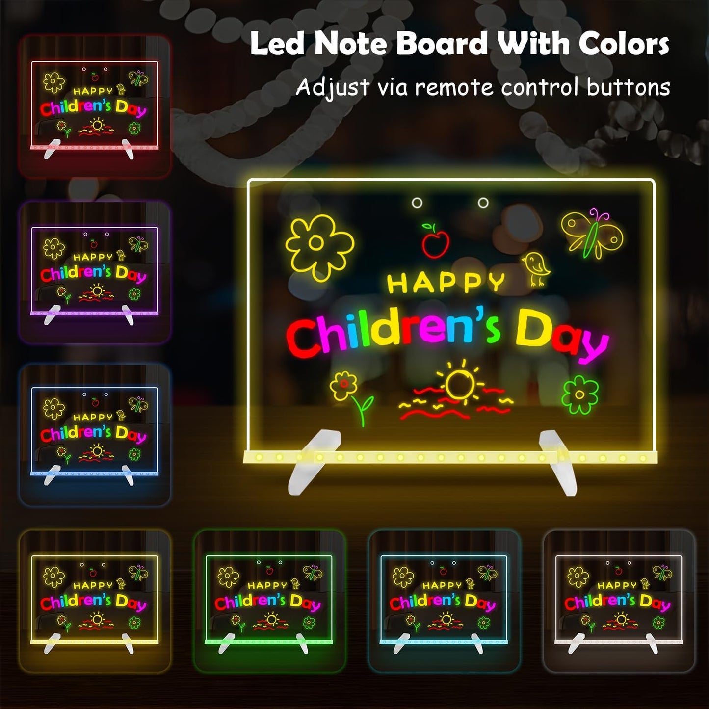 Led Dry Erase Board with Stand for Kids, Led Note Board with Colors Light Up Drawing Board 13.7"X10" Acrylic Message Board Dry Erase Led Notepad Illuminated Board with 7 Color Markers for Gifts Toys