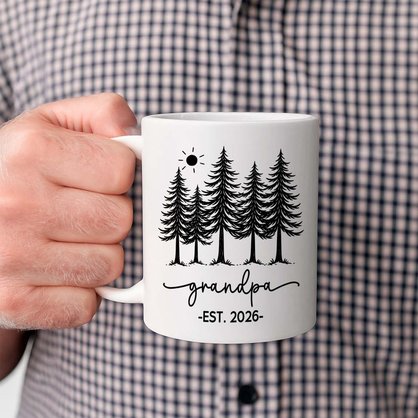 Grandpa EST 2026 Accent Coffee Mug, Personalized Grandpa Mug Gift For Soon To Be Grandfather Pawpaw, Customized Name Grandad White Cup 11 15 Oz, New Grandfather Pregnancy Announcement Ceramic Cup