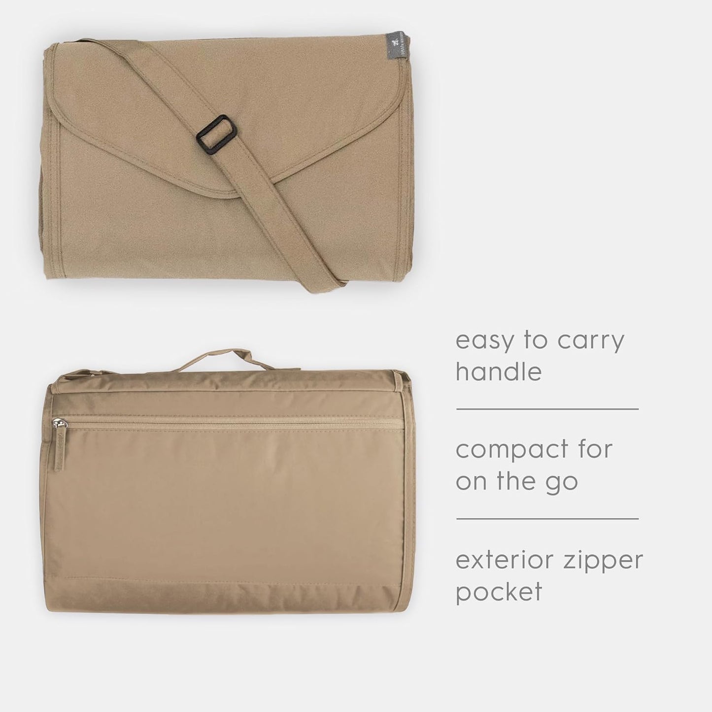 Little Unicorn 5'x5' Outdoor Family Picnic & Beach Blanket | Durable & Water-Resistant Fabric | Compact Fold & Easily Wipes Clean | Zipper Pocket (Beige Buffalo Check)