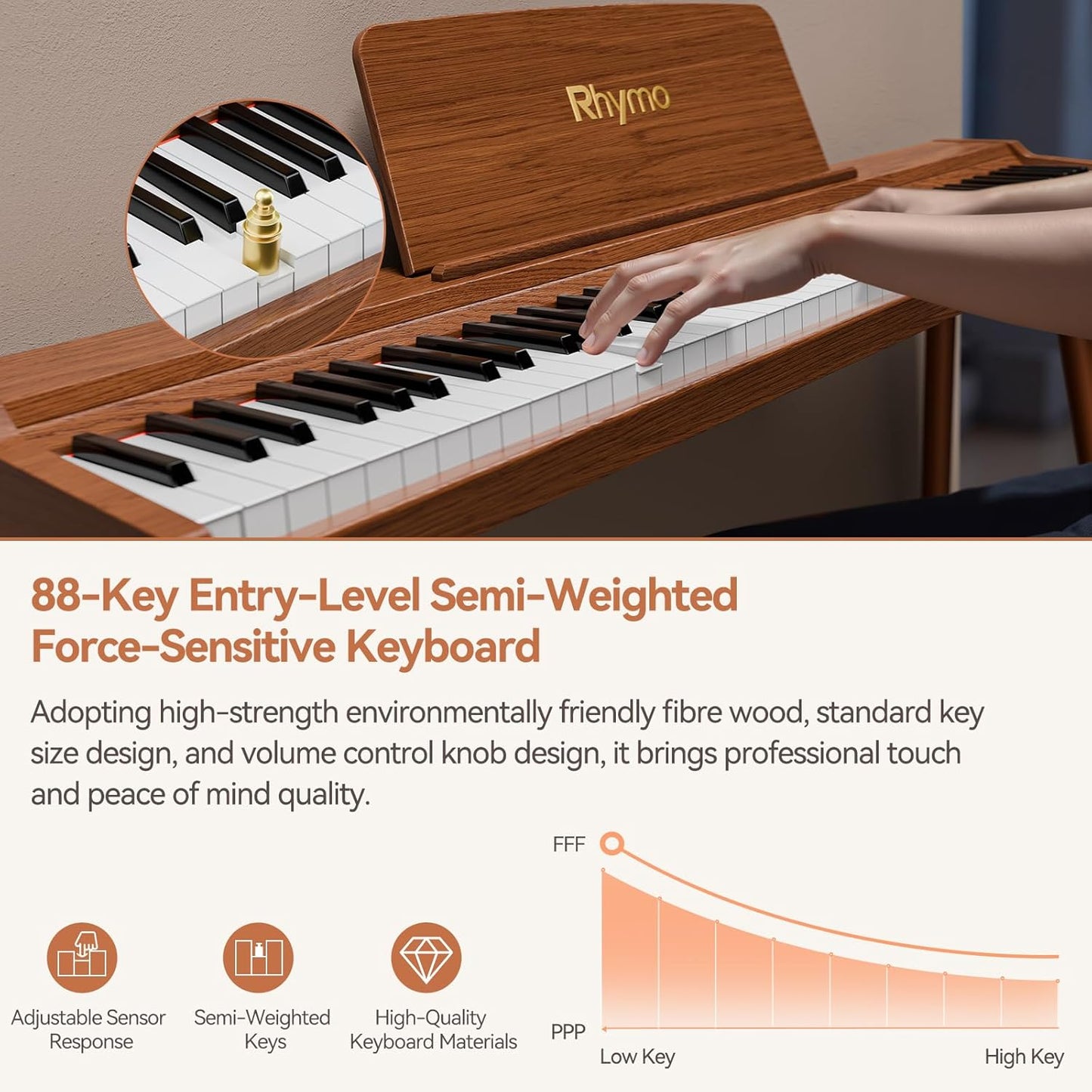 Rhymo 88 Key Weighted Keyboard Piano, Home Digital Piano Full Size Keyboard with Stand, Includes Professional Triple Pedal, Sheet Music Stand, Sensitive Touch Electric Piano Keyboard for Beginners