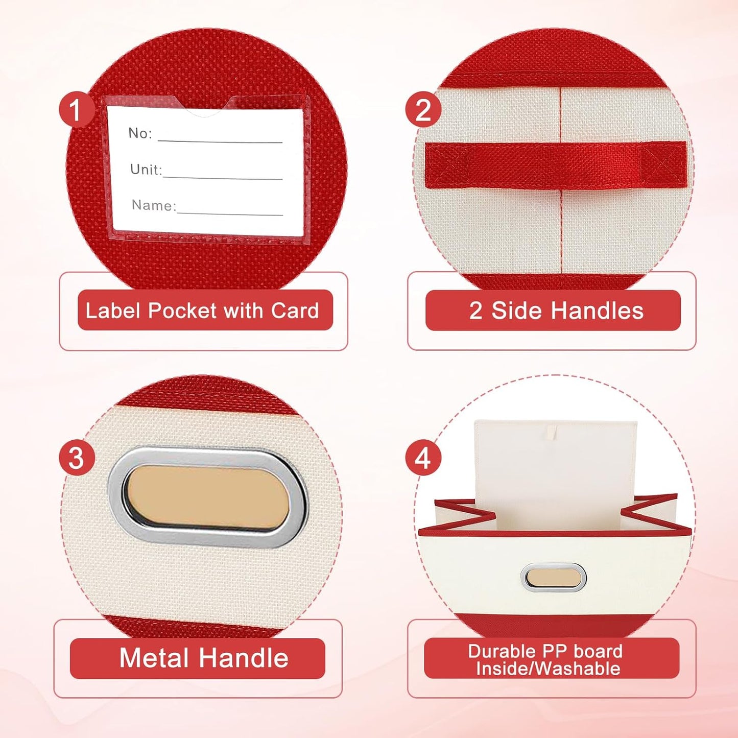 Large Linen Fabric Foldable Storage Bins with Removable Lid and Handles, Washable Storage Box Organizer Containers Baskets Cube with Cover for Bedroom,Closet,Office,Nursery(Grey&Cream, Large)