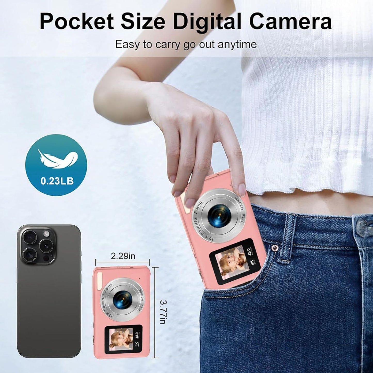 Digital Camera,Autofocus 4K Vlogging Camera for Photography with 32GB Card,48MP Portable Compact Point and Shoot Kids Digital Cameras for Kids Boys Girls with 18X Zoom,Anti-Shake