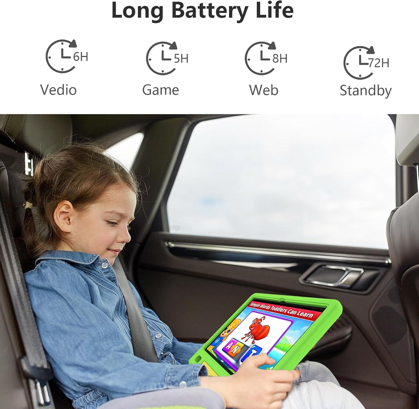 JREN Kids Table 10.1" ｜Android 14 Tablet for Kids｜64GB Storage｜Octa-Core｜WiFi ｜Cameras｜Parental Control｜Kids Content｜Case Included Great Gift for Children Ages 3-12 Years Old Green