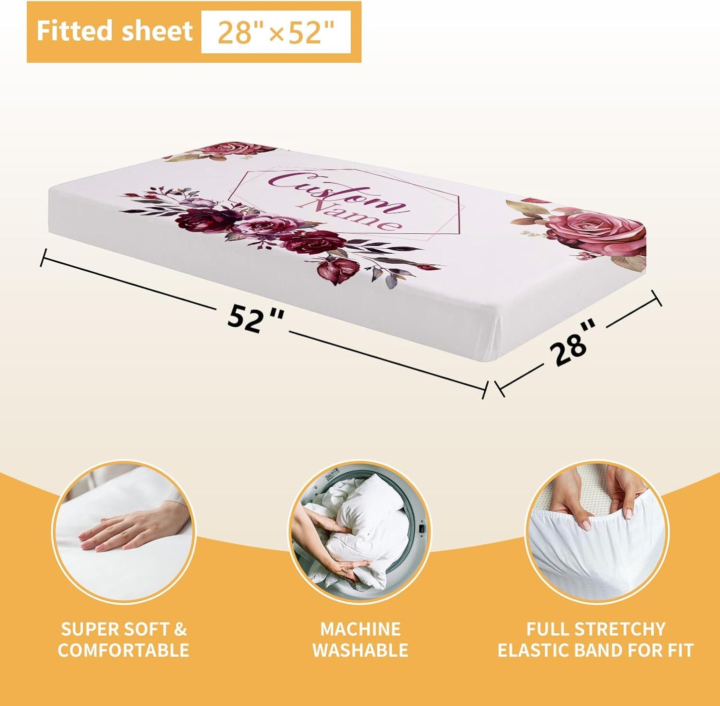 Personalized Crib Bedding Set, 5 Pcs Custom Nursery Bedding Sets with Name, Infant Bedding Set for Baby Girls, Purple Flower Double Layer Baby Crib Set, Babies Toddlers Kids Customized Gifts