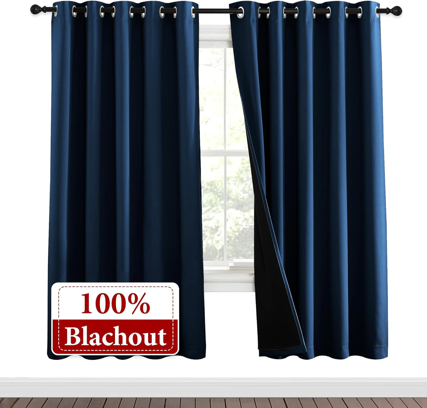 NICETOWN Moroccan Blue Full Shade Curtain Panels, Pair of Energy Smart & Noise Blocking Out Blackout Drapes for Dining Room Window, Thermal Insulated Guest Room Lined Window Dressing(62 x 72 inch)