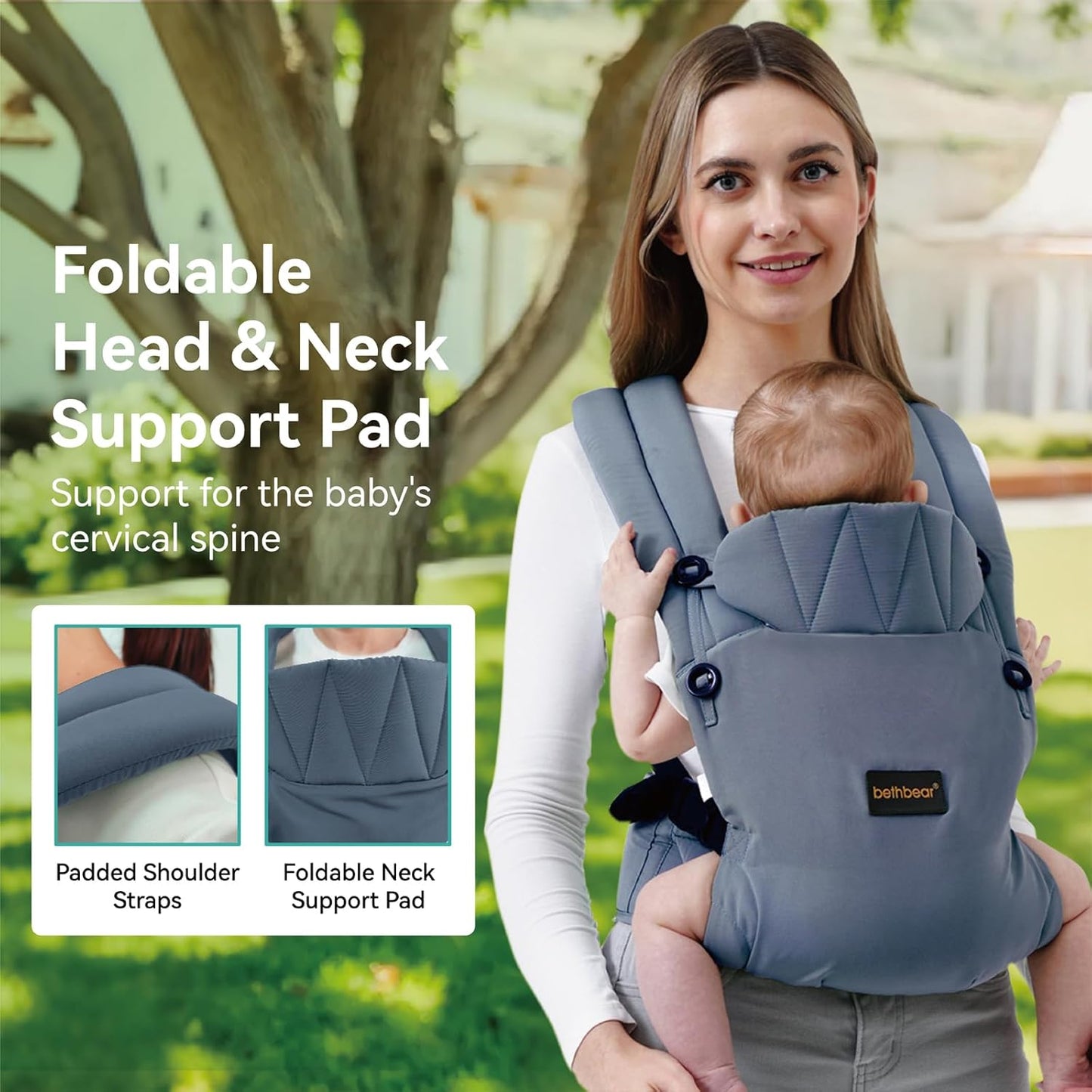 Baby Carrier Newborn to Toddler, 7-45 lbs with Natural Material, Ergonomic Design,Versatile and Adjustable,Hands Free for Moms&Dads,Blue