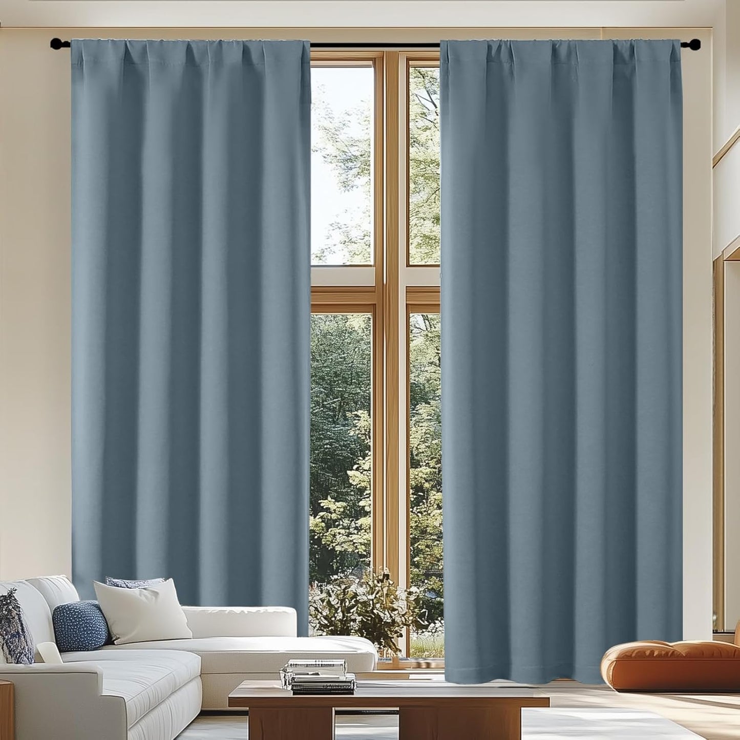 Simplebrand Ava Blackout Curtains for Patio 108 Inches Long 2 Panels Set, Solid Thermal Insulated Room Darkening Rod Pocket Window Treatment Curtains Blackout Drapes, W50 x L108 Inch, Stone Blue