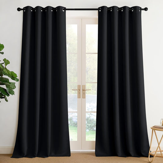 NICETOWN Black Blackout Curtains Thermal Insulated Grommet Shades for Bedroom, Summer Decor Blackout Curtains for Living Room, Patio, Window, Laundry, Kids Room - 2 Panels, W52 x L95
