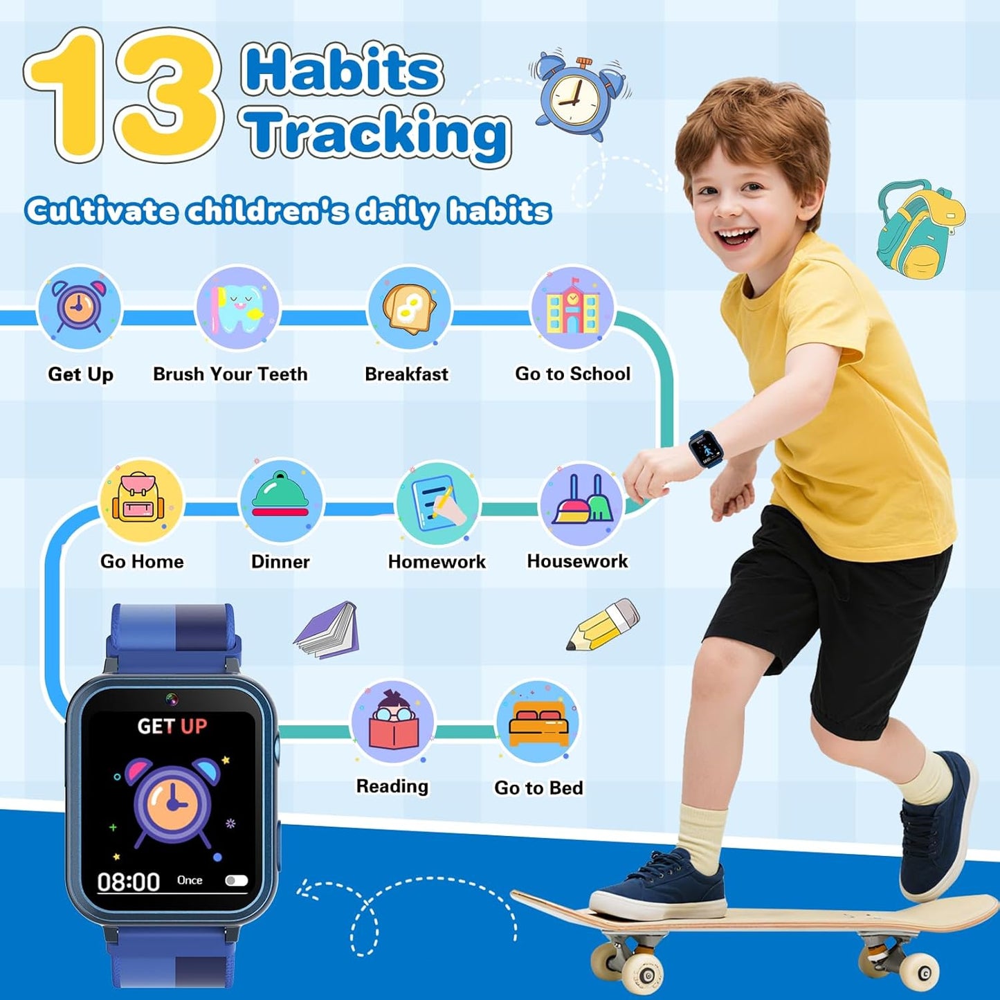 Cosjoype Smart Watch for Kids Age 4-12, 39 Games Touchscreen Boys Watch with Camera Music Player Pedometer Flashlight, Kids Toys Christmas Birthday Gifts for Boys Girls Age 5 6 7 8