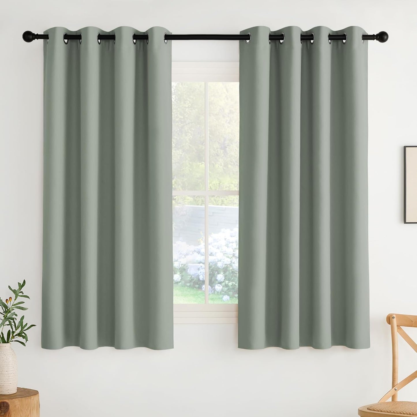 NICETOWN Sage Green Sound Blackout Curtains Blocking Drapes - Grommet Thermal Insulated Shades for Living Room, Yard, Bedroom, Office, Closet - Machine Washable, 2 Panels, W52 x L63